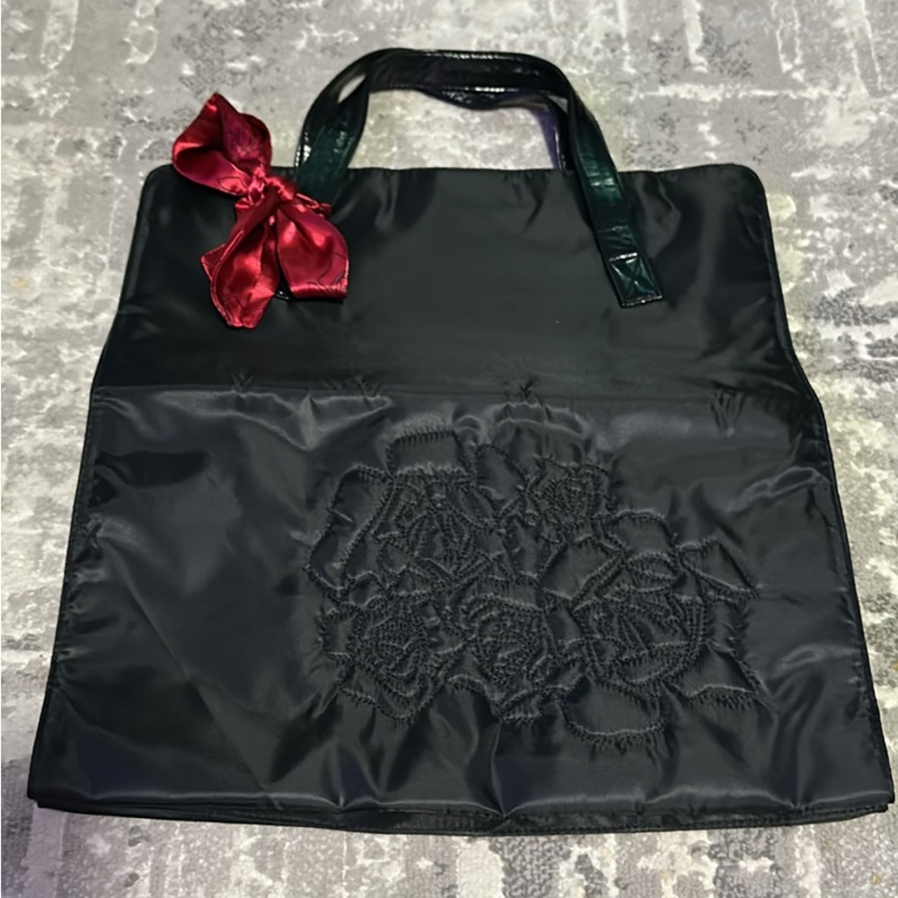 Lancome Black Tote with Red Bow Accent